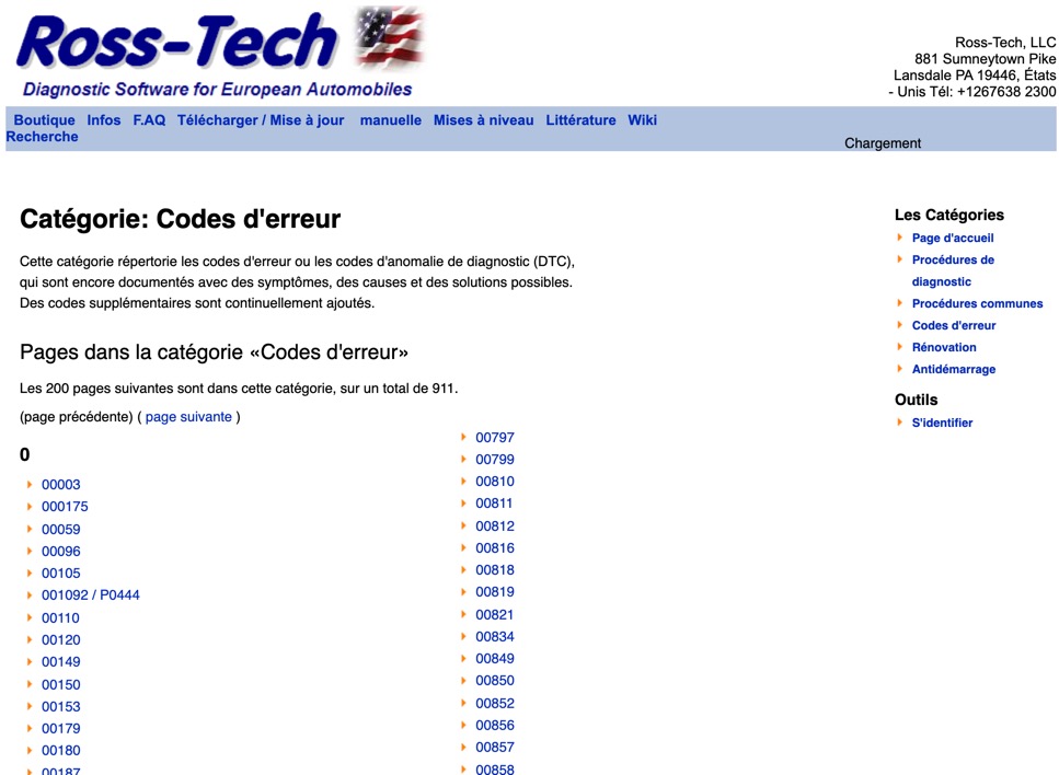 Codes d&eacute;fauts VCDS